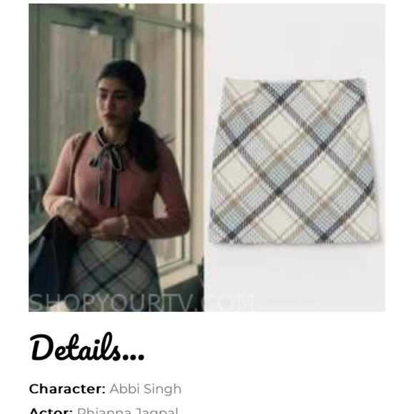 H&M Size 6 Wool Blend Skirt Plaid Cream Blue High Waisted Mini Academia Preppy - Picture 9 of 9